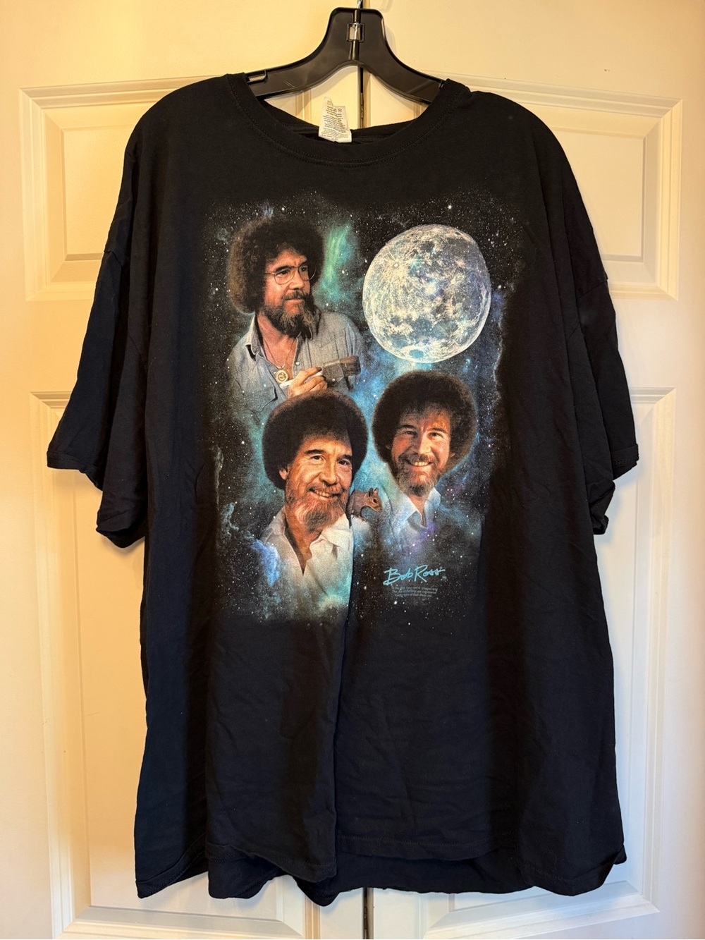 Bob Ross Black Men’s Short-Sleeve Shirt with Astral Portrait Graphic